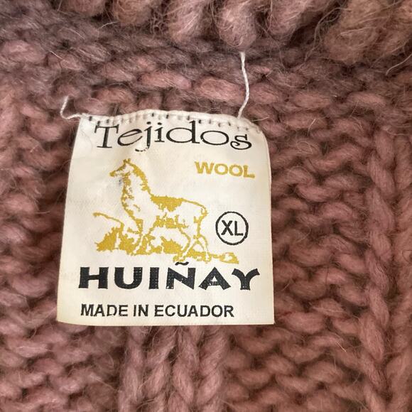 Vintage Huinay Wool Zip Sweater Pink Ombre Fringe Hem Ecuadorian Knit Sz Medium - Picture 7 of 16